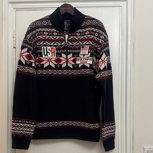 Ralph Lauren Men's Navy, white and Red Zip-Up Sweater
